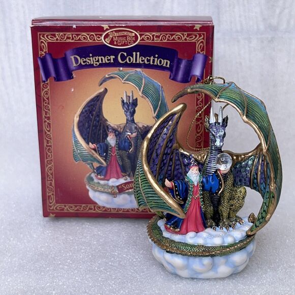 San Francisco Music Box Christmas Ornament CRYSTAL VISIONS DRAGON WITH MERLIN - Picture 1 of 11